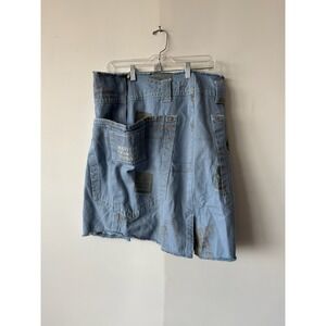 Marithe Francois Girbaud Skirt Womens 32 Blue Denim Patchwork Distressed Y2K 90s